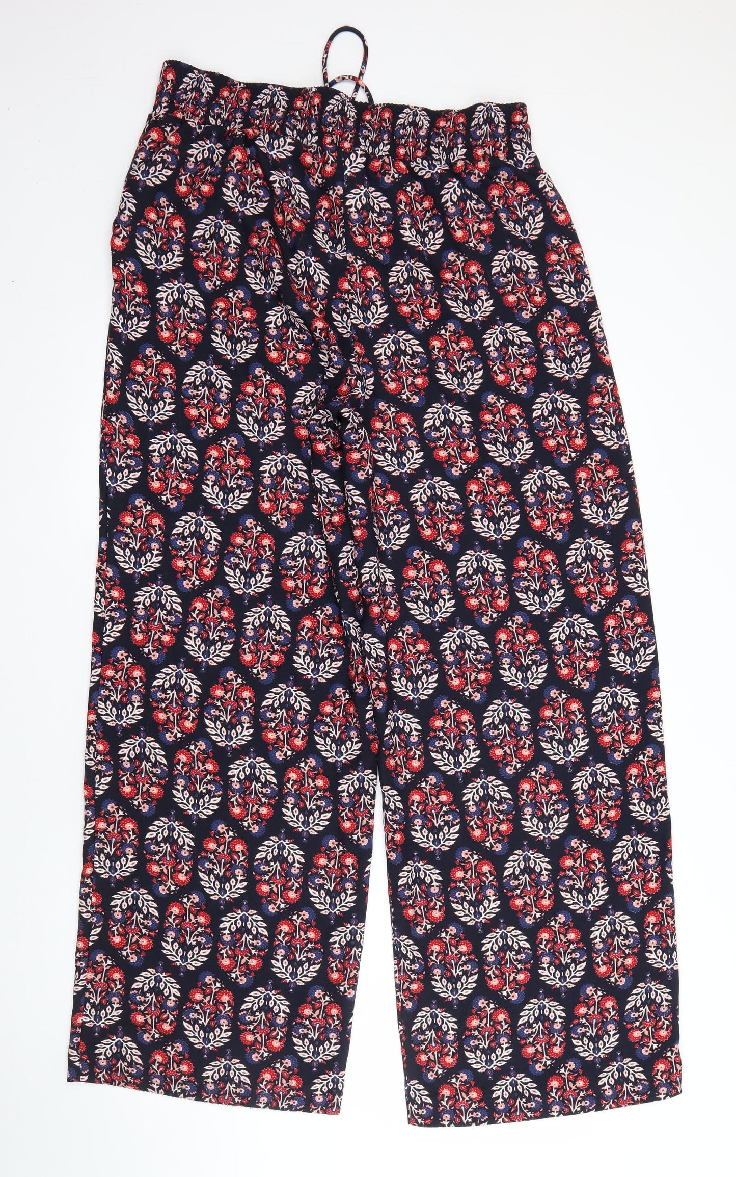 M&S Womens Black Floral Polyester Harem Trousers Size 14 L30 in Regular