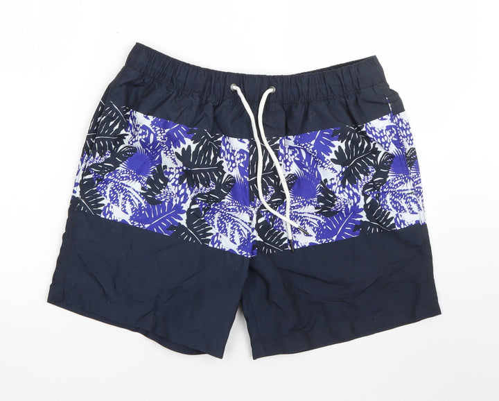 Easy Mens Blue Floral Polyester Cargo Shorts Size M  Regular  - swim beach