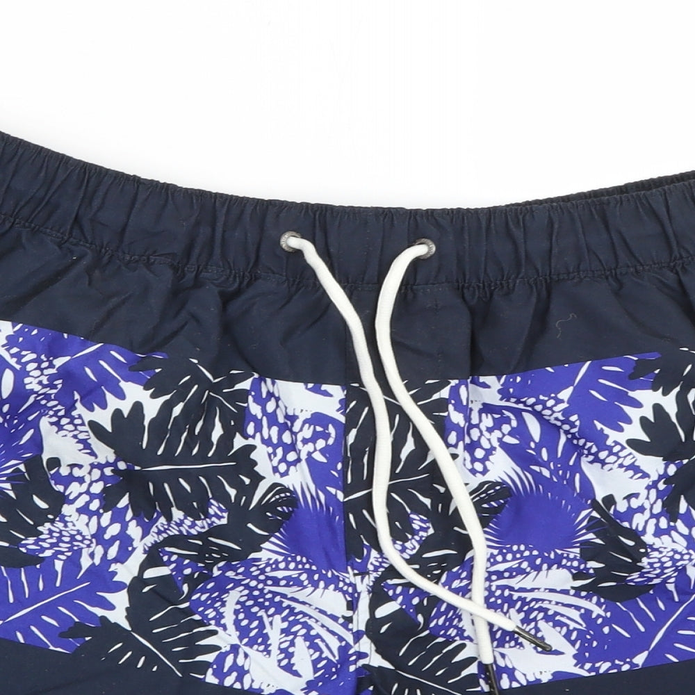 Easy Mens Blue Floral Polyester Cargo Shorts Size M  Regular  - swim beach