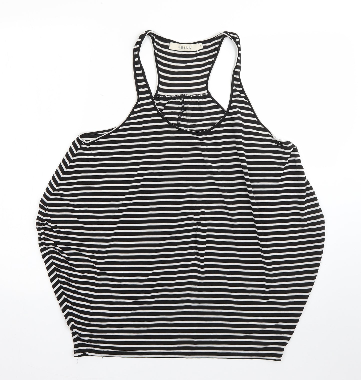Reiss Womens Black Striped Polyester Basic Blouse Size S Round Neck