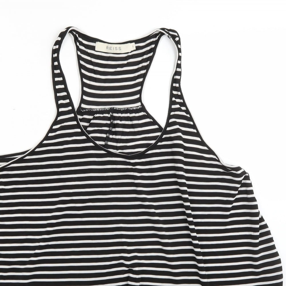 Reiss Womens Black Striped Polyester Basic Blouse Size S Round Neck