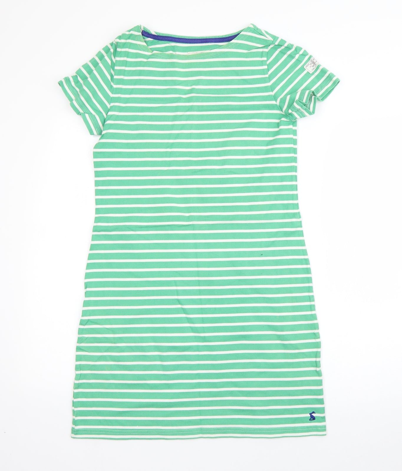Joules Womens Green Striped Cotton T-Shirt Dress  Size 10  Round Neck