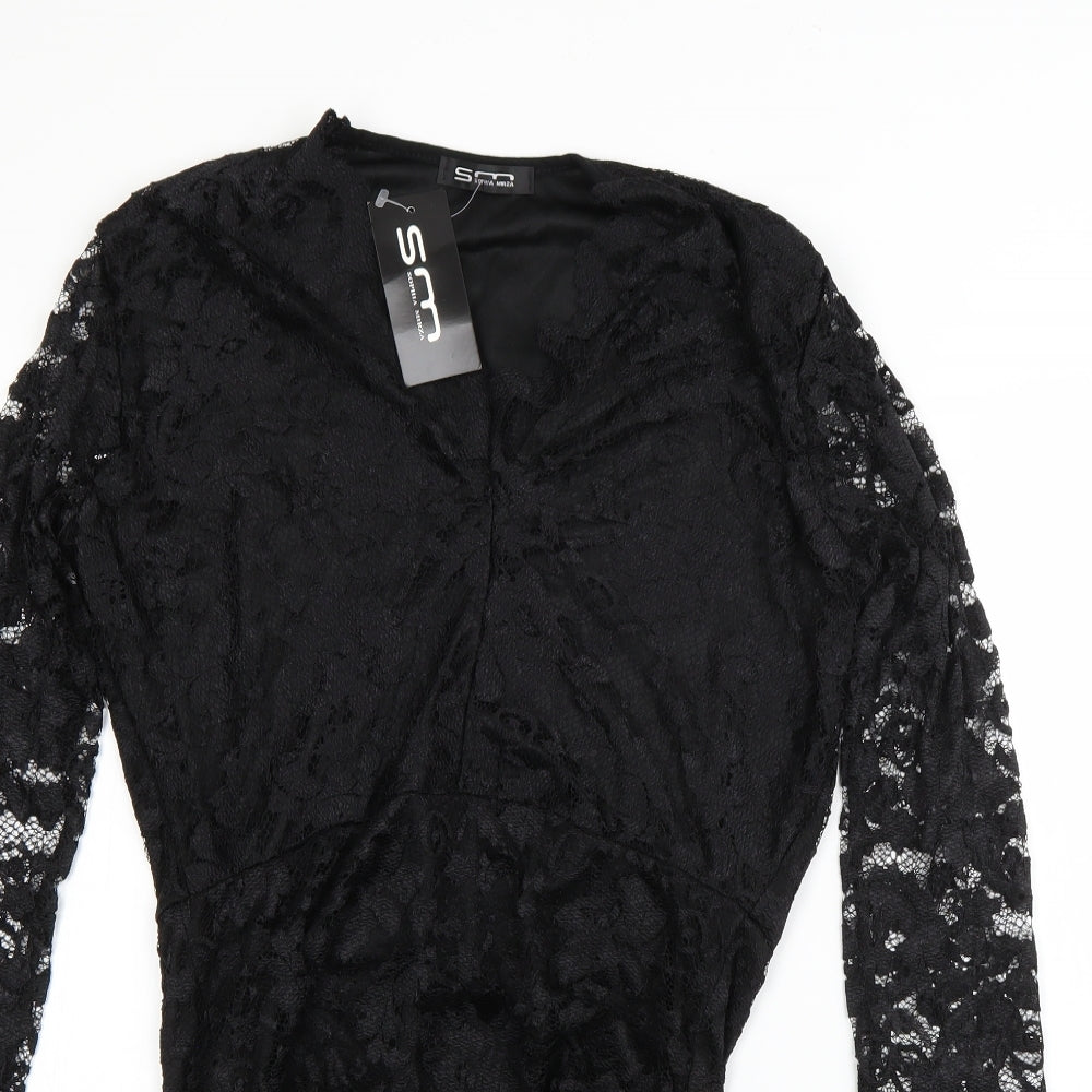 Sophia Mirza Womens Black Floral Polyester Romper One-Piece Size 10