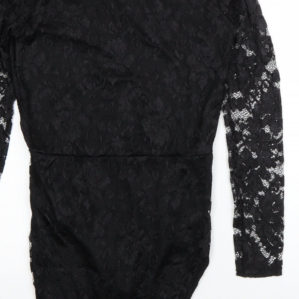 Sophia Mirza Womens Black Floral Polyester Romper One-Piece Size 10