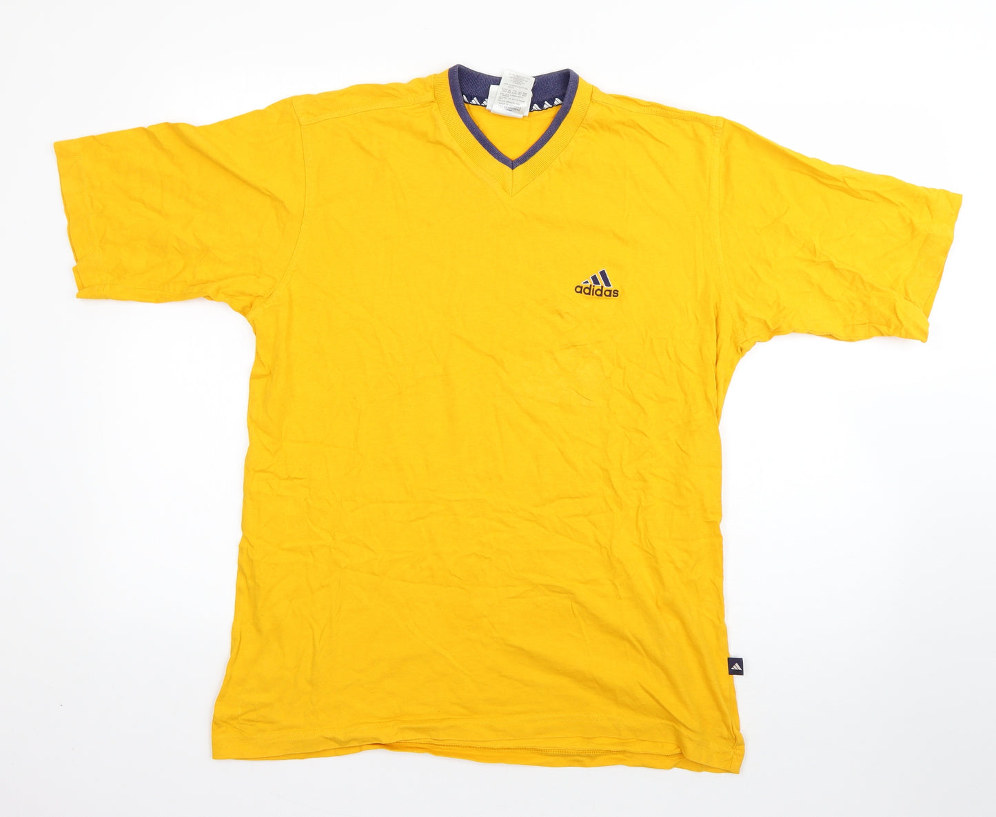 adidas Mens Yellow  Cotton  T-Shirt Size L V-Neck