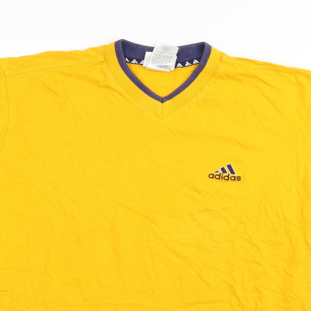 adidas Mens Yellow  Cotton  T-Shirt Size L V-Neck