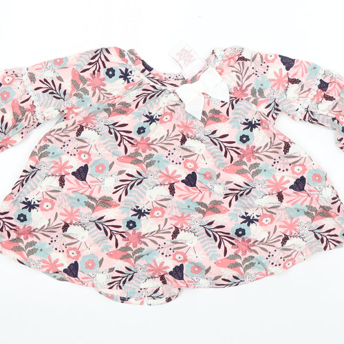 Tommy Bahama Girls Pink Floral Rayon Shift  Size 12 Months  Round Neck