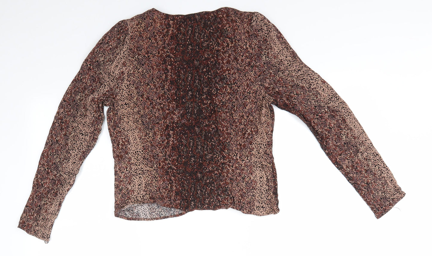 H&M Womens Brown Animal Print Viscose Basic Blouse Size 10 V-Neck - Ruched Front