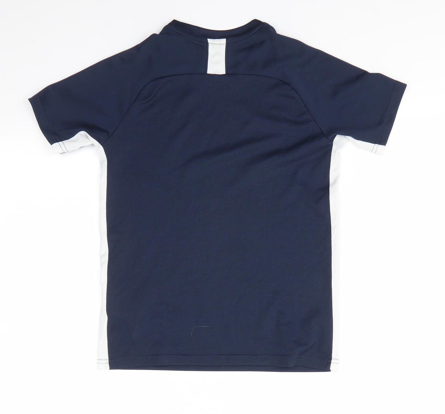 Dri-Fit Boys Blue Striped Polyester Basic T-Shirt Size 10-11 Years Round Neck Pullover - White breathable side stripes