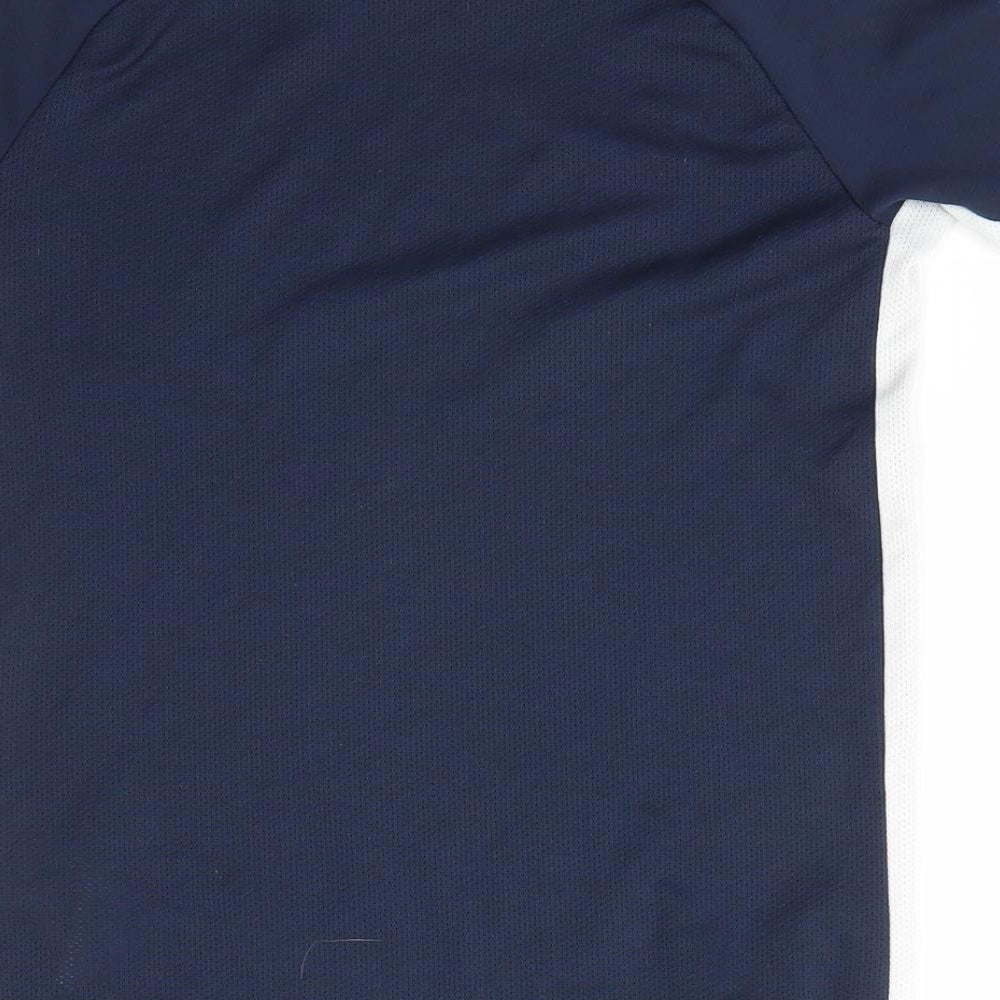 Dri-Fit Boys Blue Striped Polyester Basic T-Shirt Size 10-11 Years Round Neck Pullover - White breathable side stripes