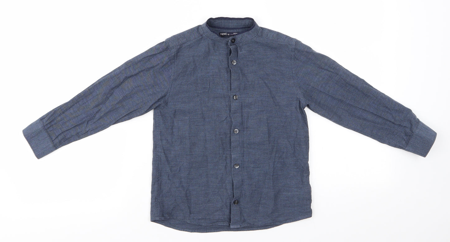 NEXT Boys Blue  Cotton Basic Button-Up Size 6 Years Round Neck Button - Mandarin Collar with trim