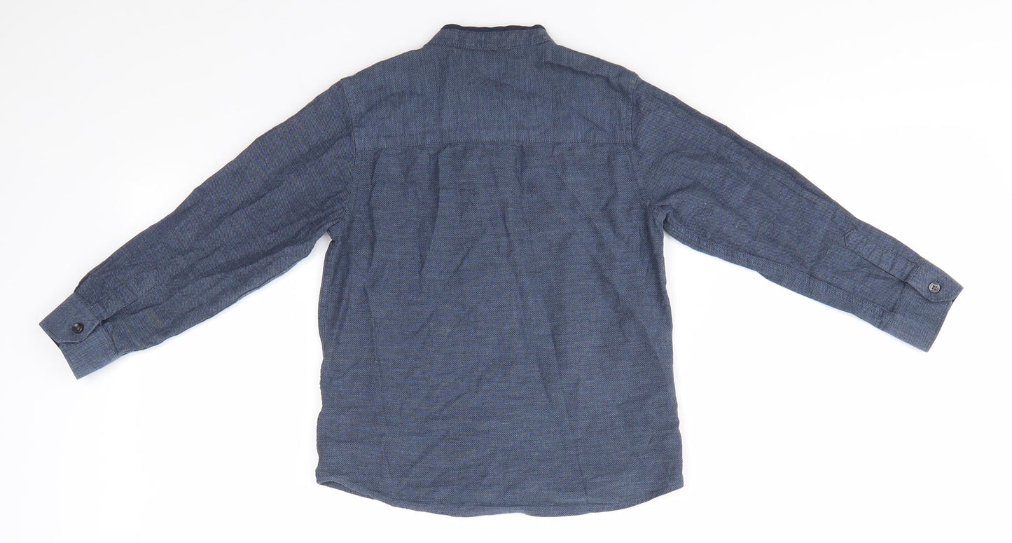 NEXT Boys Blue  Cotton Basic Button-Up Size 6 Years Round Neck Button - Mandarin Collar with trim