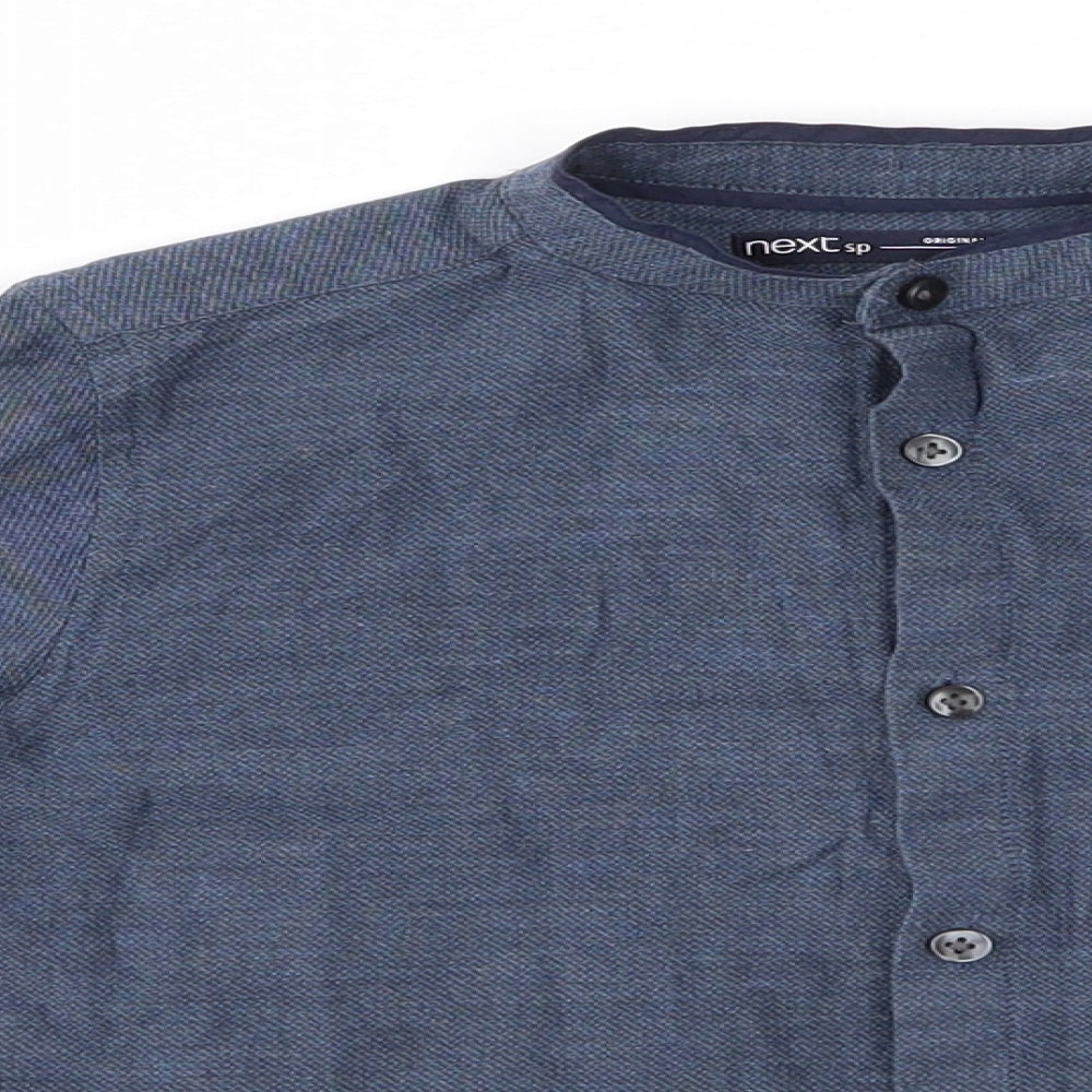 NEXT Boys Blue  Cotton Basic Button-Up Size 6 Years Round Neck Button - Mandarin Collar with trim