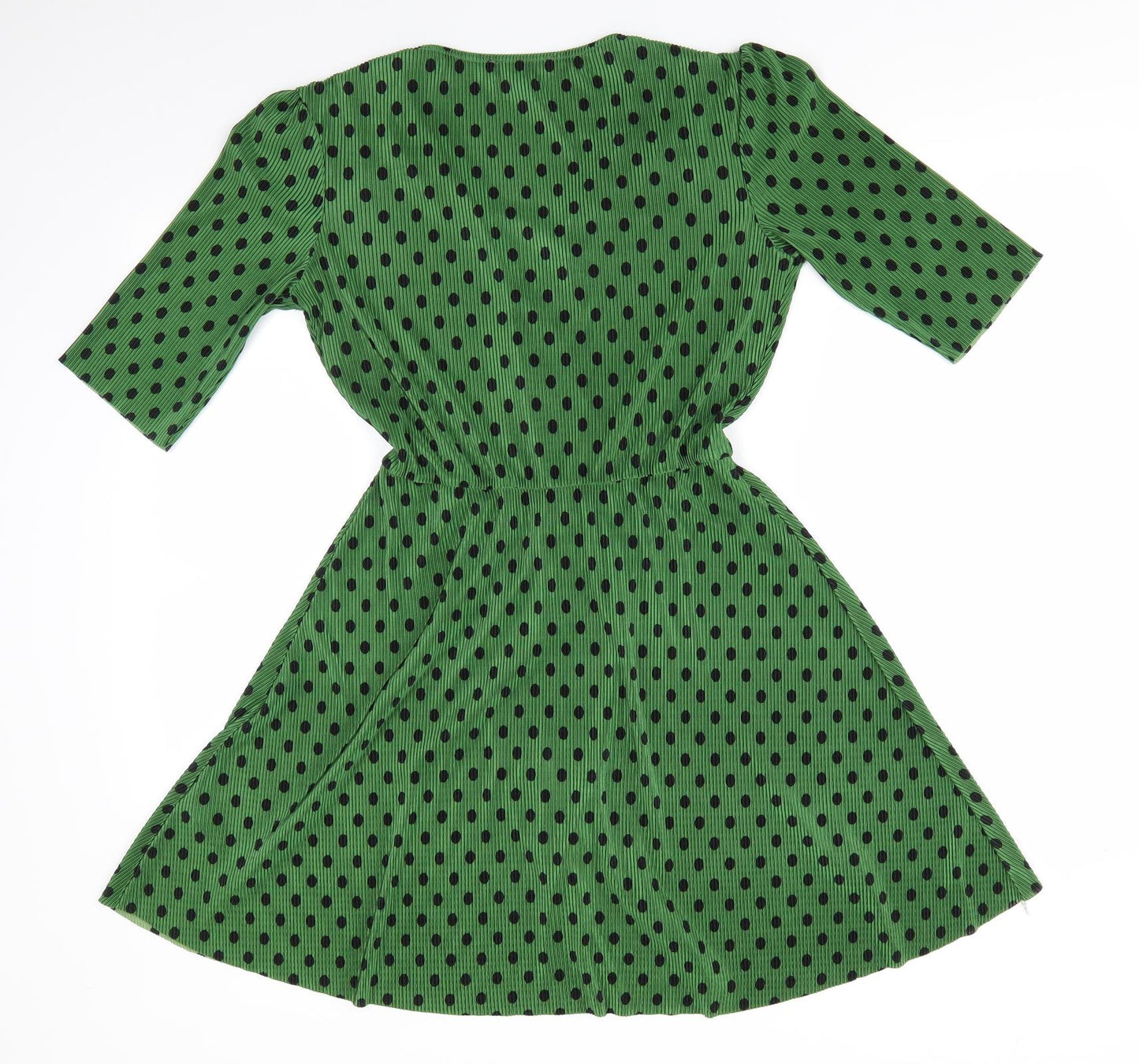 ASOS Womens Green Polka Dot Polyester A-Line  Size 8  V-Neck Pullover - Black Polka Dot Wrap effect Elastic Waist