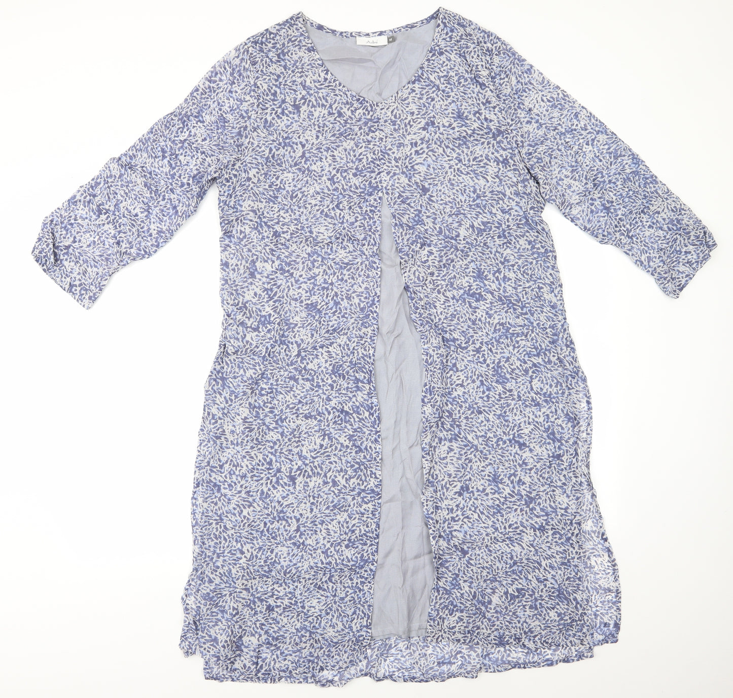 Adini Womens Blue Floral Viscose A-Line  Size M  Round Neck Pullover - Blue abstract pattern Semi Sheet over dress with lining