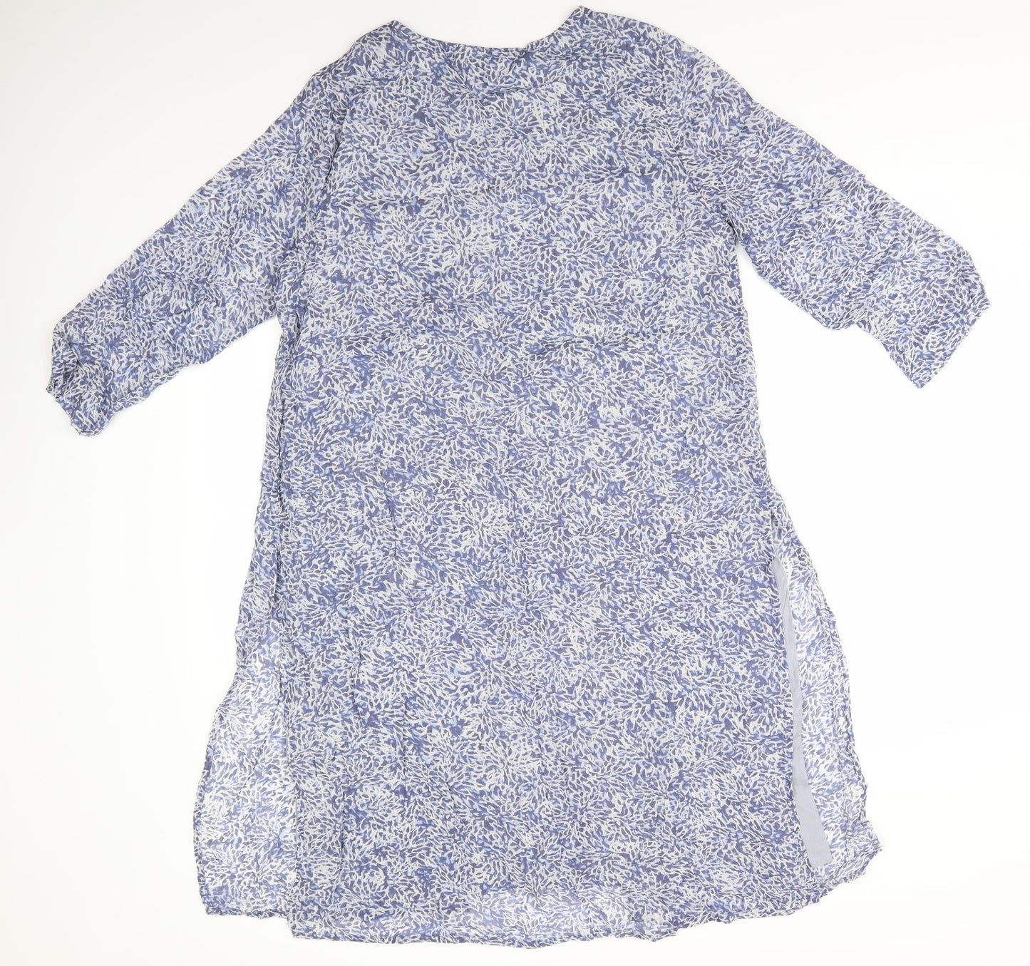 Adini Womens Blue Floral Viscose A-Line  Size M  Round Neck Pullover - Blue abstract pattern Semi Sheet over dress with lining