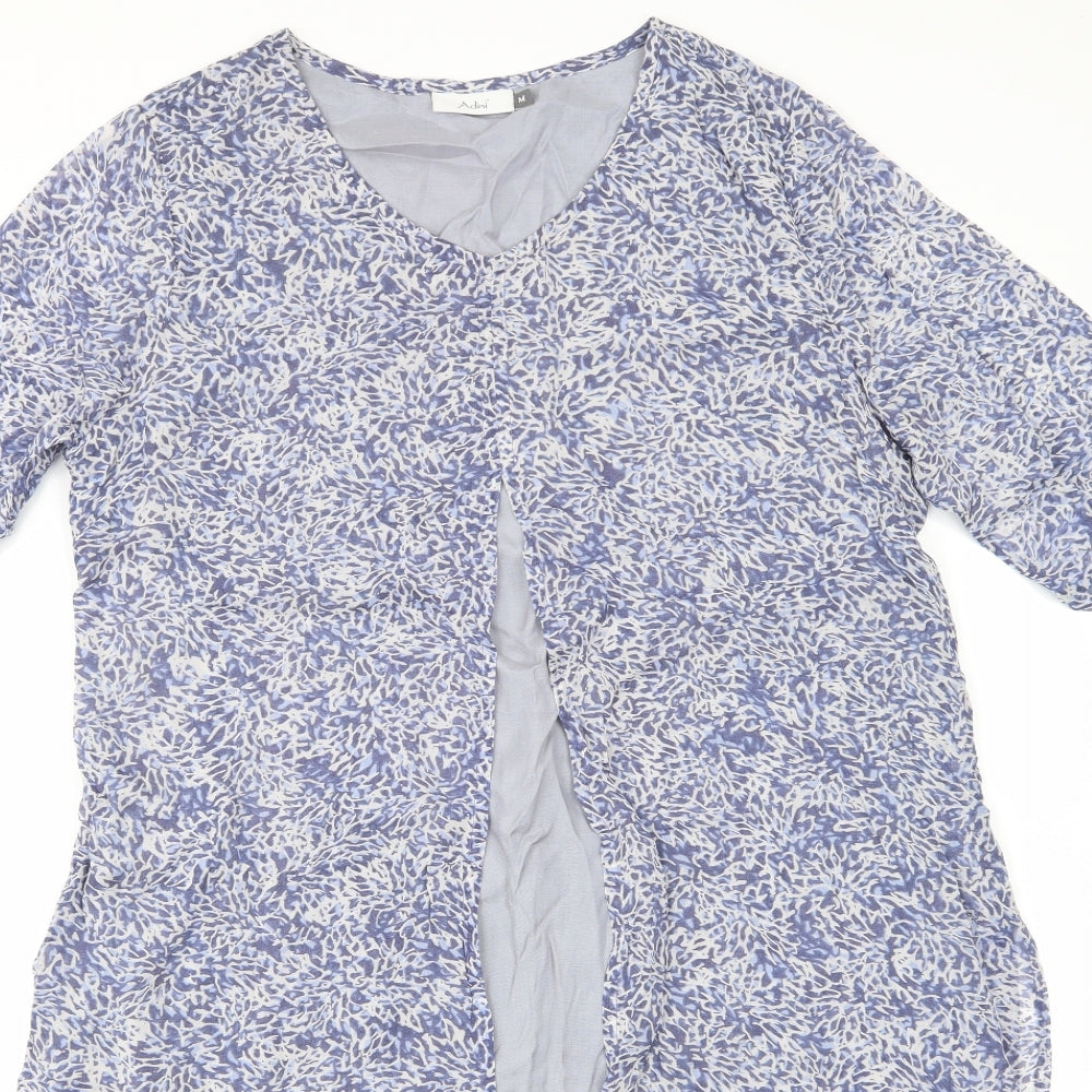 Adini Womens Blue Floral Viscose A-Line  Size M  Round Neck Pullover - Blue abstract pattern Semi Sheet over dress with lining