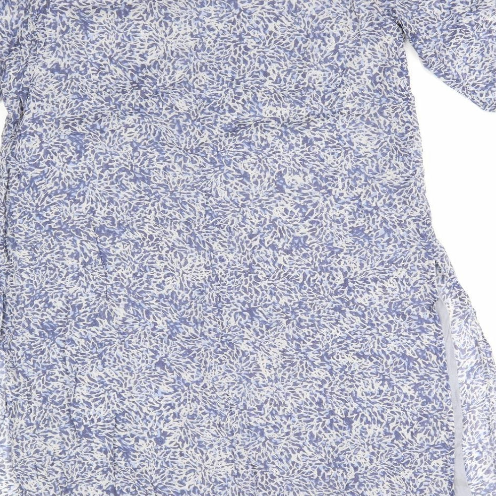 Adini Womens Blue Floral Viscose A-Line  Size M  Round Neck Pullover - Blue abstract pattern Semi Sheet over dress with lining