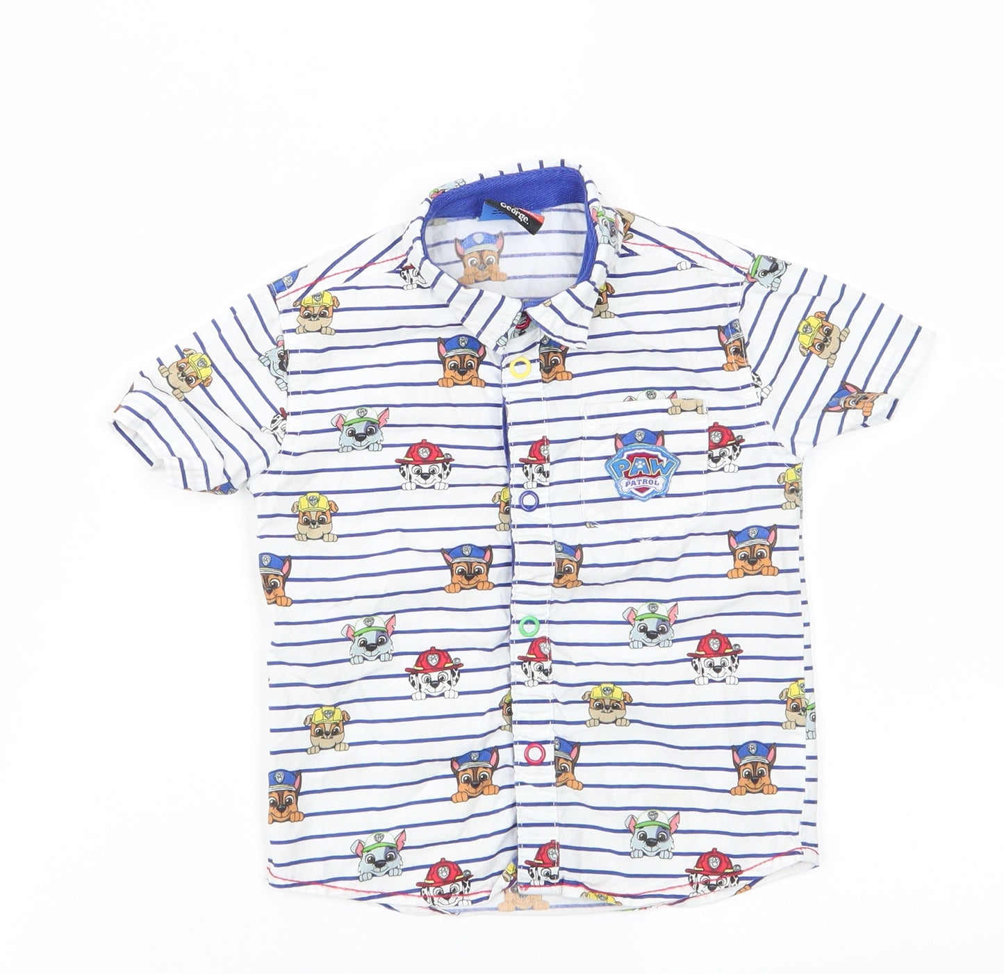 Nickelodeon at George Boys White Animal Print Cotton Basic Button-Up Size 18-24 Months Collared Button - Paw Patrol