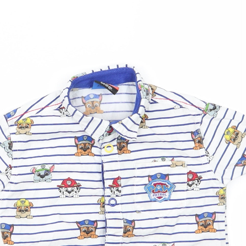 Nickelodeon at George Boys White Animal Print Cotton Basic Button-Up Size 18-24 Months Collared Button - Paw Patrol