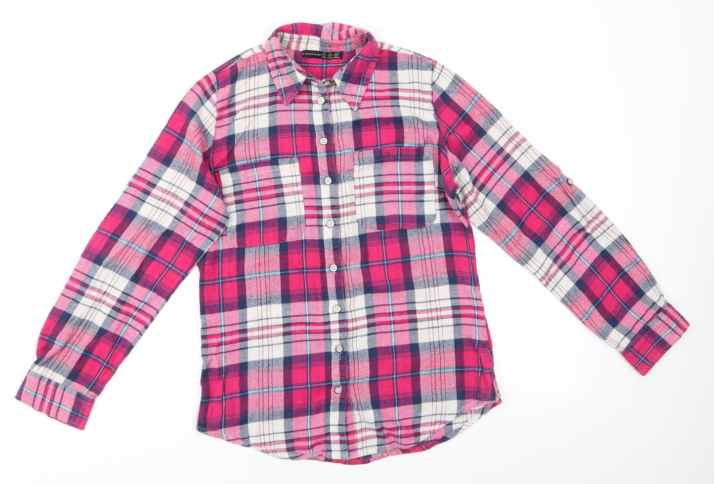 Atmosphere Womens Red Check Cotton Basic Button-Up Size 6 Collared - Red White Blue Check