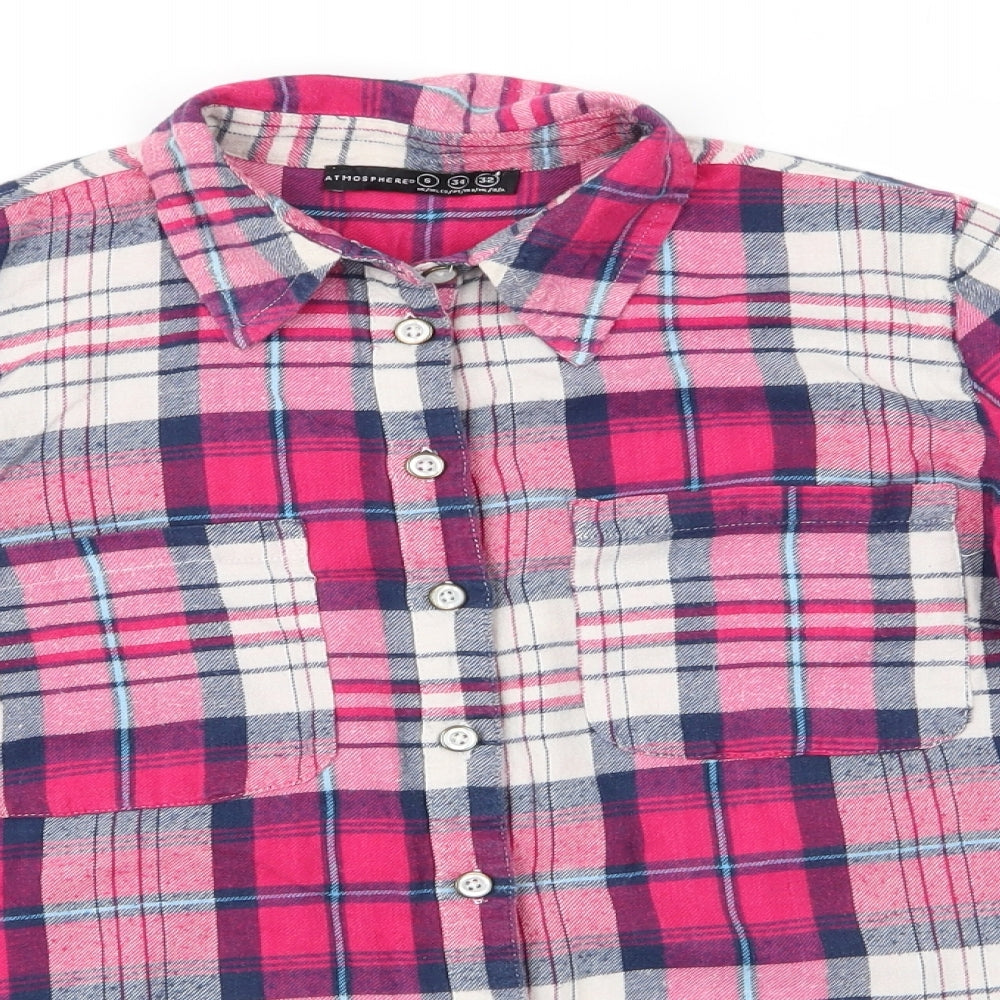 Atmosphere Womens Red Check Cotton Basic Button-Up Size 6 Collared - Red White Blue Check