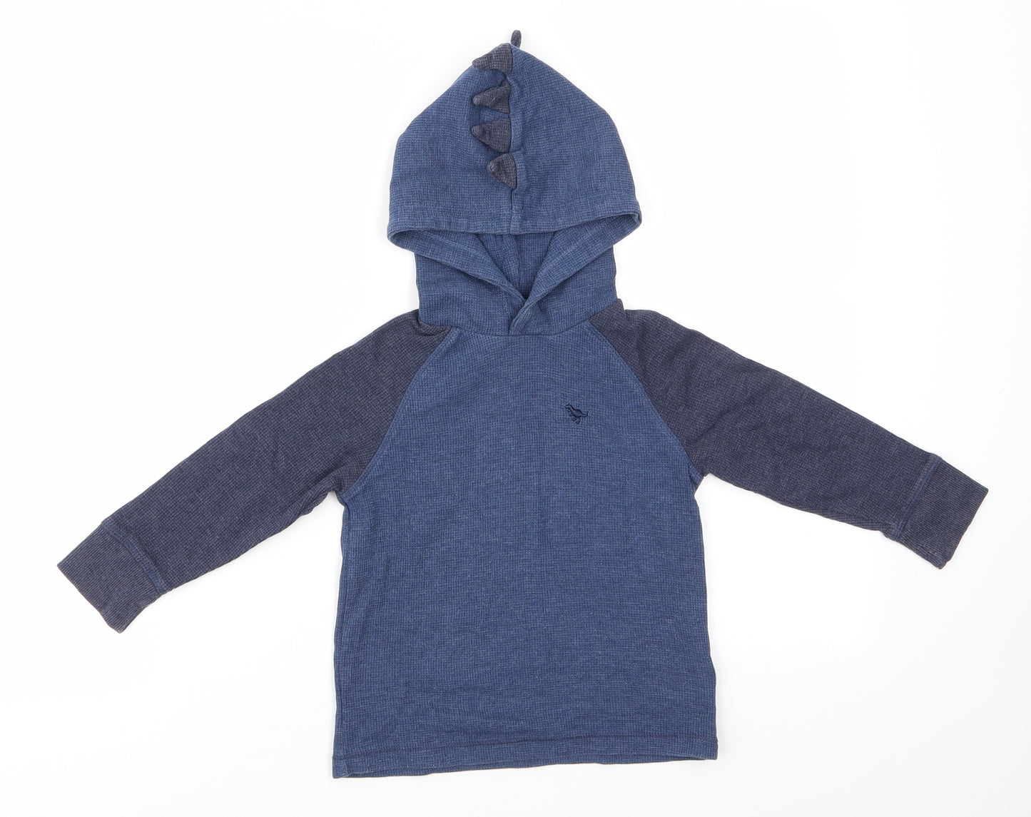 NEXT Boys Blue Colourblock Cotton Pullover Hoodie Size 2-3 Years  Pullover - Dinasour Hood