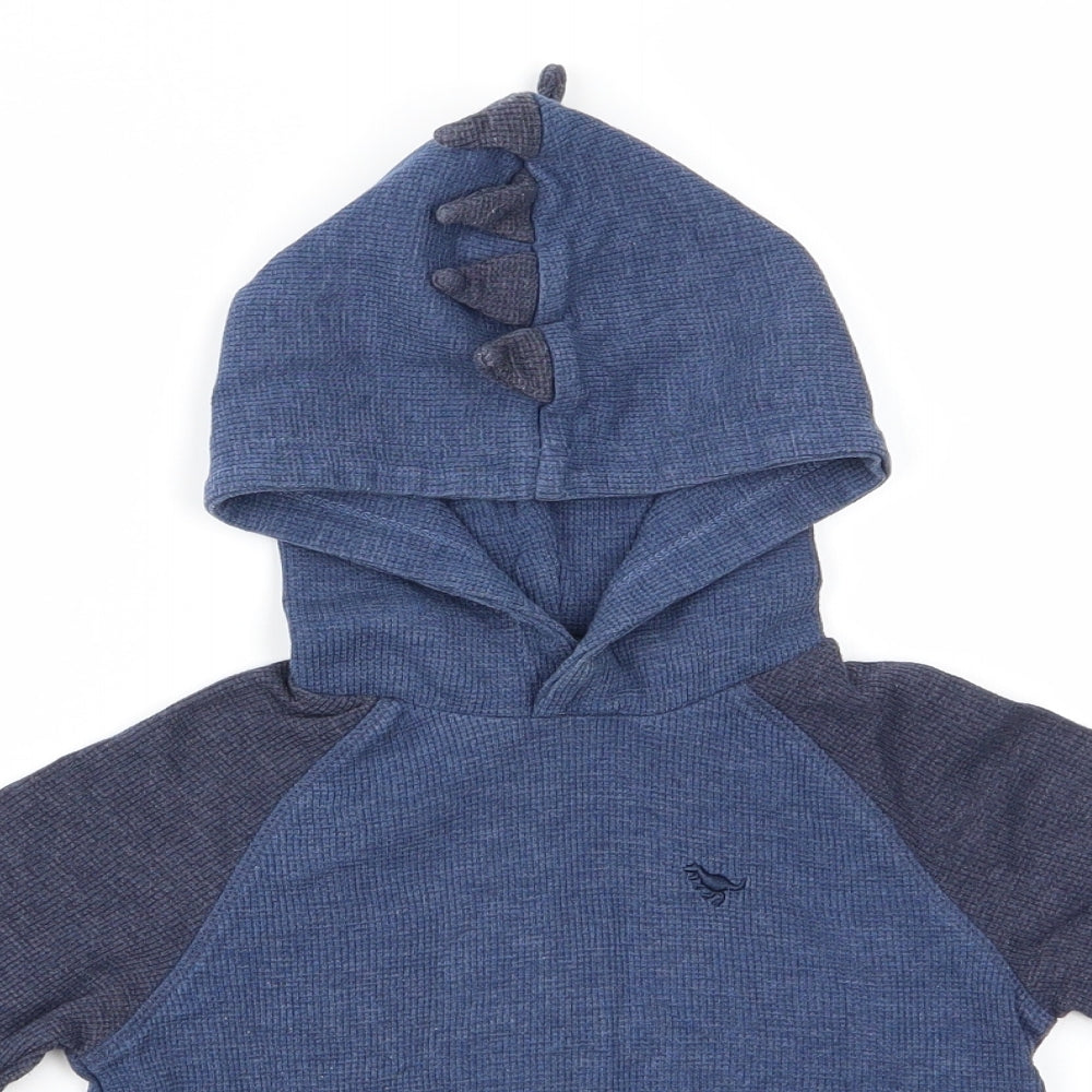 NEXT Boys Blue Colourblock Cotton Pullover Hoodie Size 2-3 Years  Pullover - Dinasour Hood