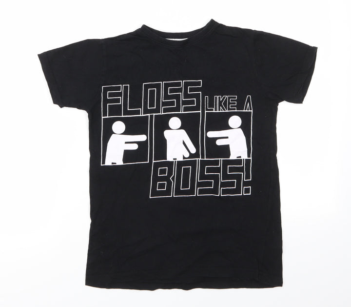 Urban Outlawas Girls Black Cotton Basic T-Shirt Size 11-12 Years Round Neck Pullover - Floss Like A Boss