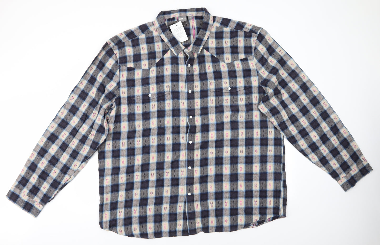 ASOS Womens Blue Check Cotton Basic Button-Up  Collared - Pearlised buttons