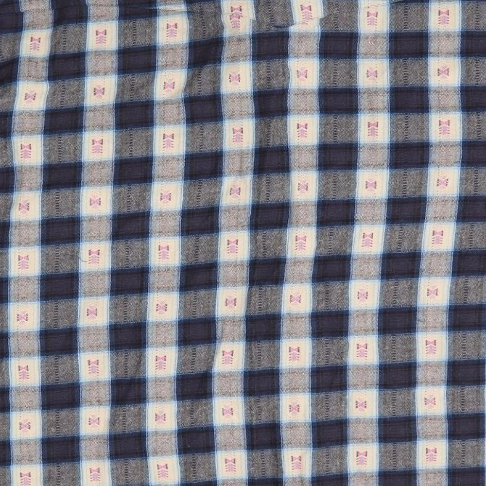 ASOS Womens Blue Check Cotton Basic Button-Up  Collared - Pearlised buttons