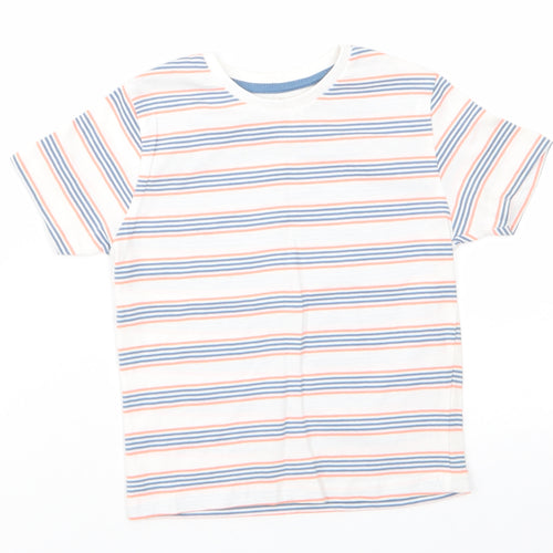 Jeff & Co Boys White Striped Cotton Basic T-Shirt Size 18-24 Months Round Neck Pullover - Blue & Orange Stripes