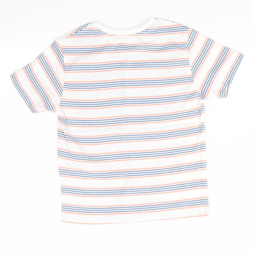 Jeff & Co Boys White Striped Cotton Basic T-Shirt Size 18-24 Months Round Neck Pullover - Blue & Orange Stripes
