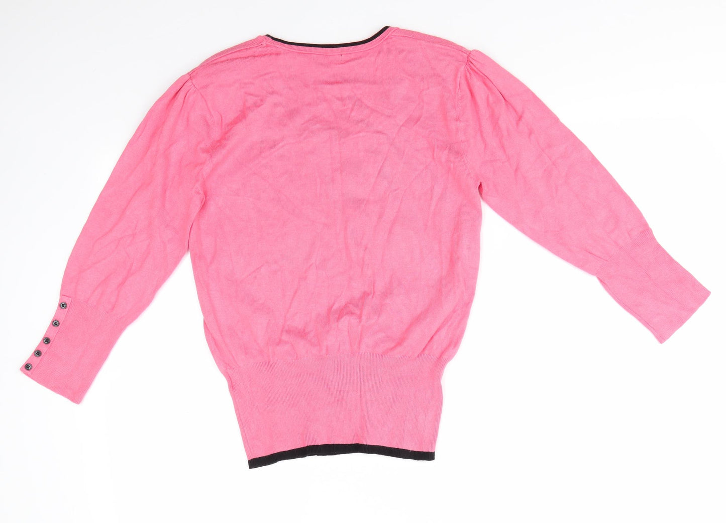 Roman Womens Pink Scoop Neck  Viscose Pullover Jumper Size 12   - Salmon Pink with Black Trim Deep hemline
