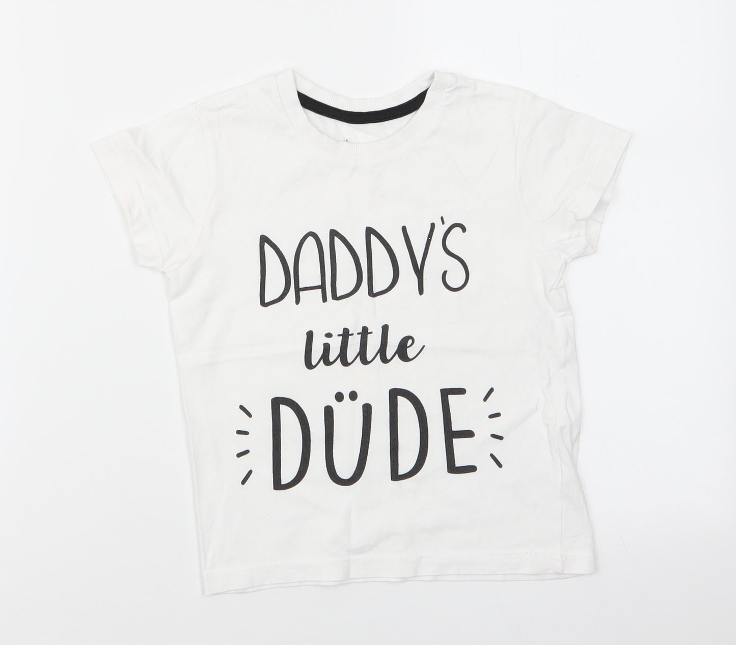 Matalan Boys White  Cotton Basic T-Shirt Size 3-4 Years Round Neck Pullover - Daddy's Little Dude