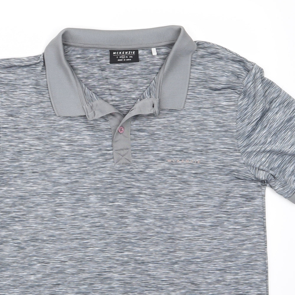 McKenzie Mens Grey  Polyester  Polo Size L Collared Button - Grey Fleck