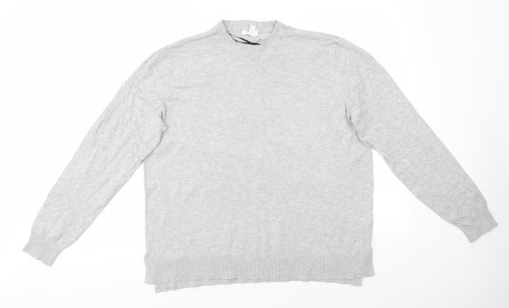 H&M Womens Grey Round Neck Viscose Pullover Jumper Size L - Short side seam vents Light Grey Mix