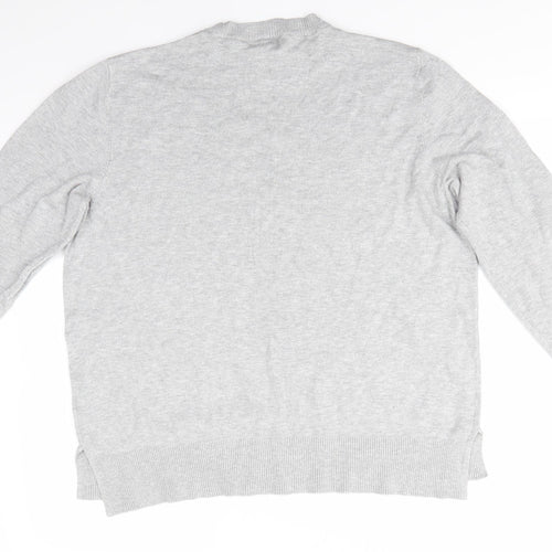 H&M Womens Grey Round Neck  Viscose Pullover Jumper Size L   - Short side seam vents Light Grey Mix