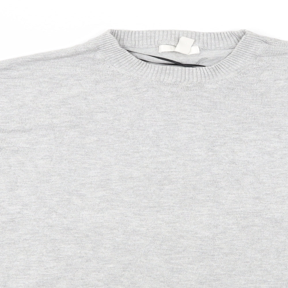 H&M Womens Grey Round Neck  Viscose Pullover Jumper Size L   - Short side seam vents Light Grey Mix