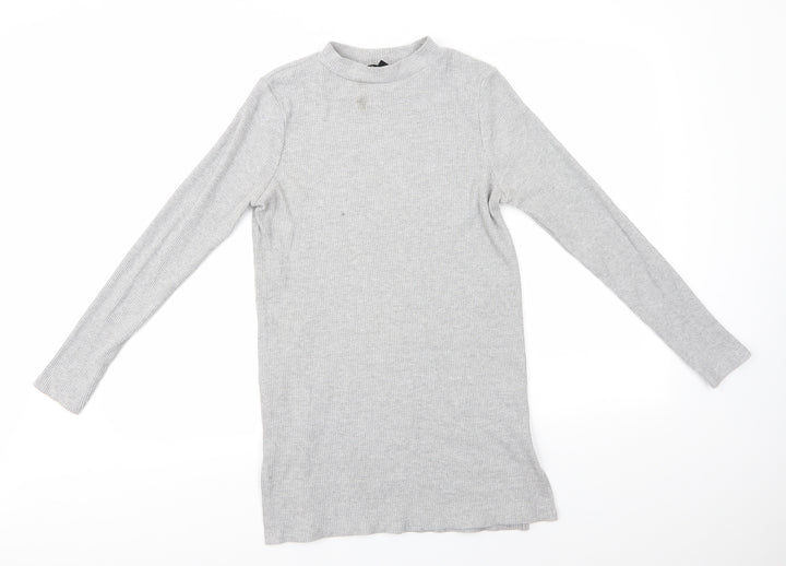 New Look Womens Grey Round Neck Cotton Pullover Jumper Size 14 - Longline Ribbed knit Light Grey Mix