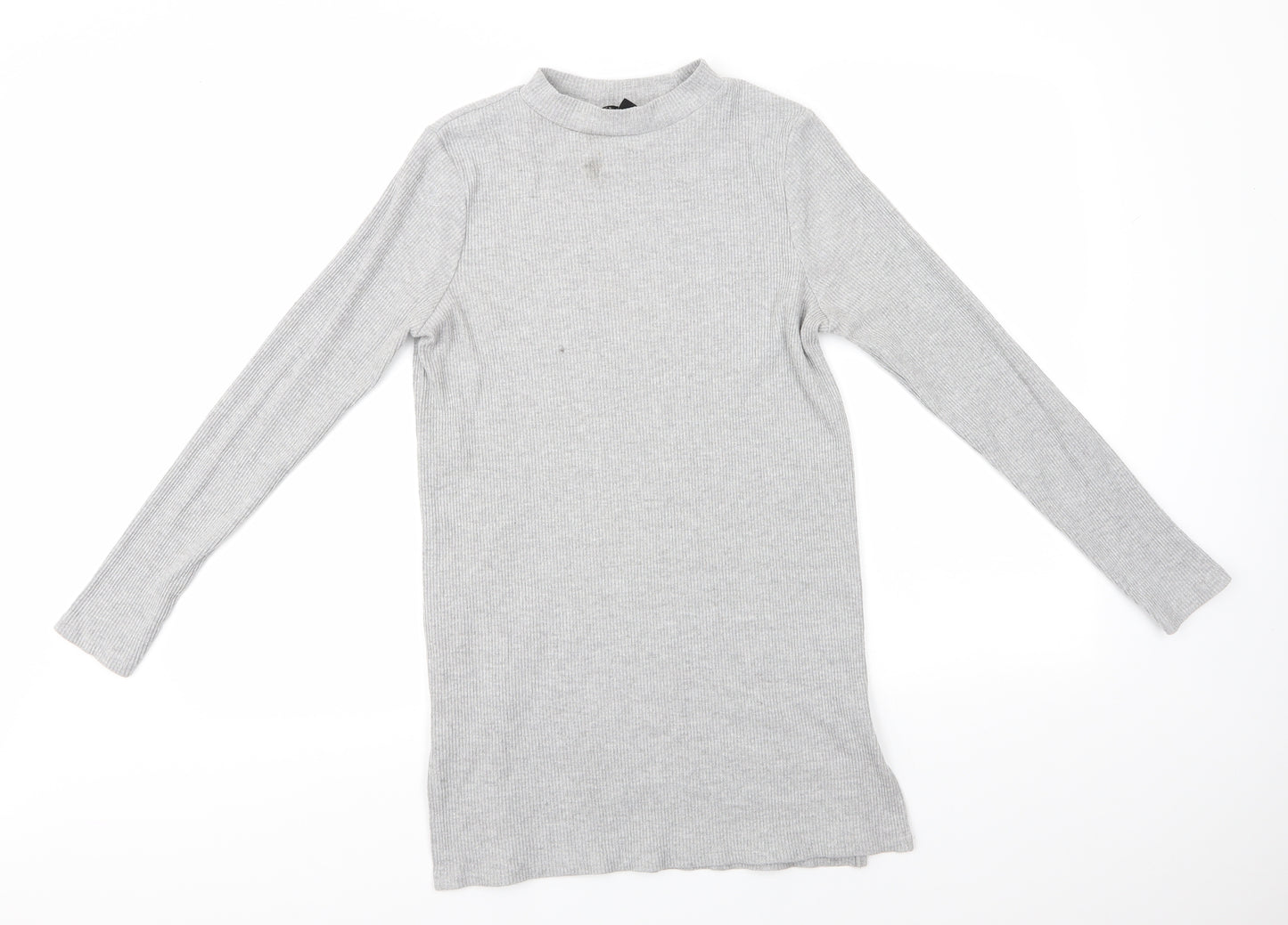 New Look Womens Grey Round Neck  Cotton Pullover Jumper Size 14   - Longline Ribbed knit Light Grey Mix