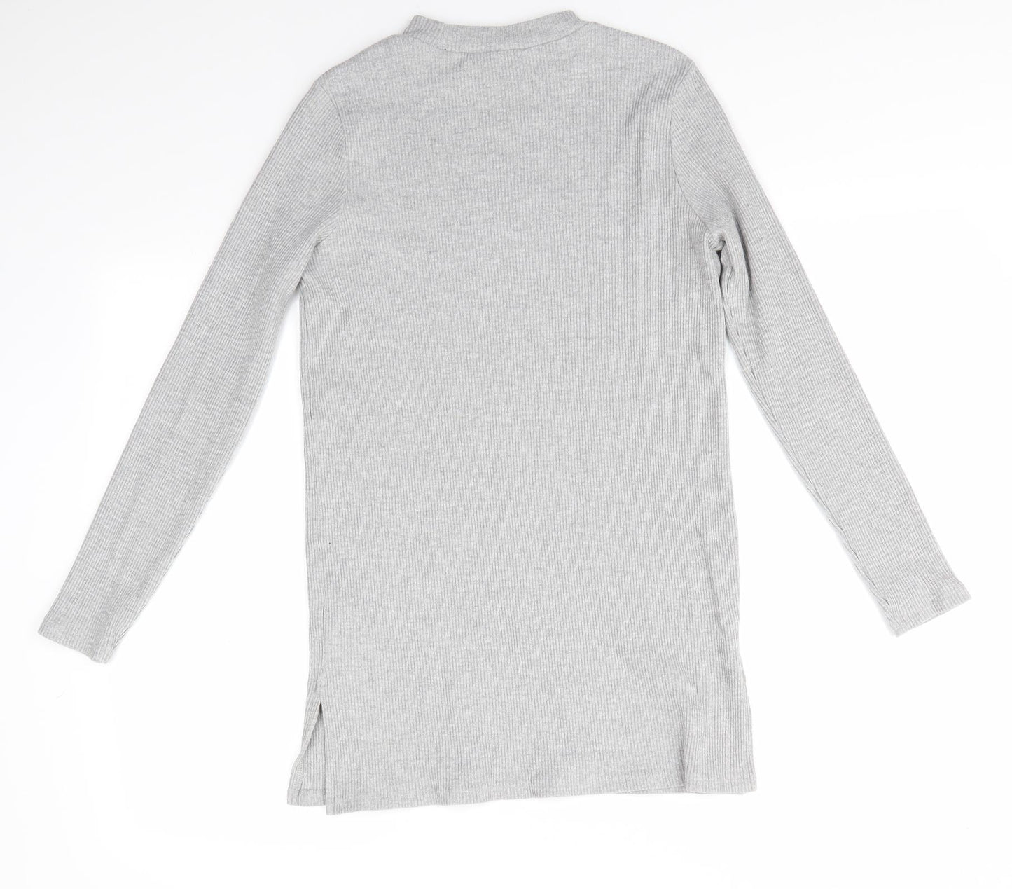 New Look Womens Grey Round Neck  Cotton Pullover Jumper Size 14   - Longline Ribbed knit Light Grey Mix