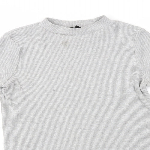 New Look Womens Grey Round Neck  Cotton Pullover Jumper Size 14   - Longline Ribbed knit Light Grey Mix