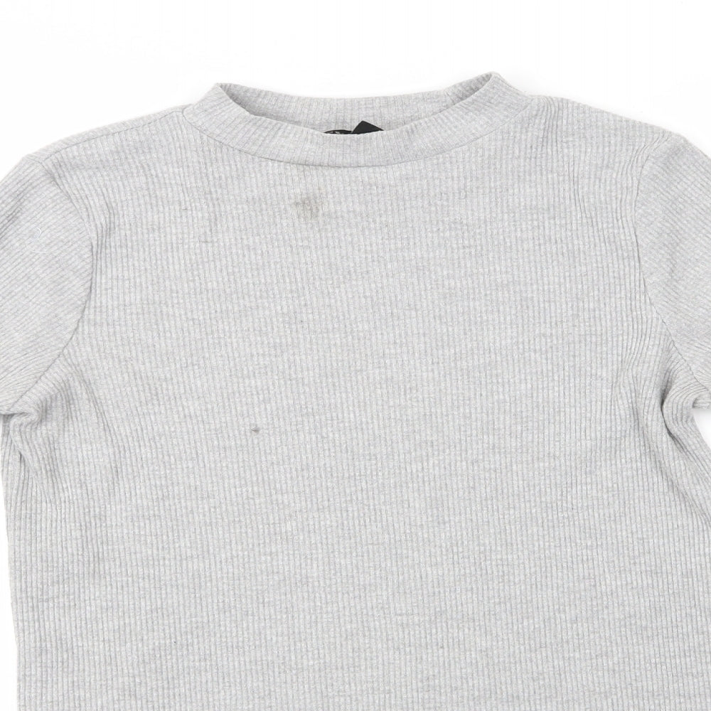 New Look Womens Grey Round Neck  Cotton Pullover Jumper Size 14   - Longline Ribbed knit Light Grey Mix
