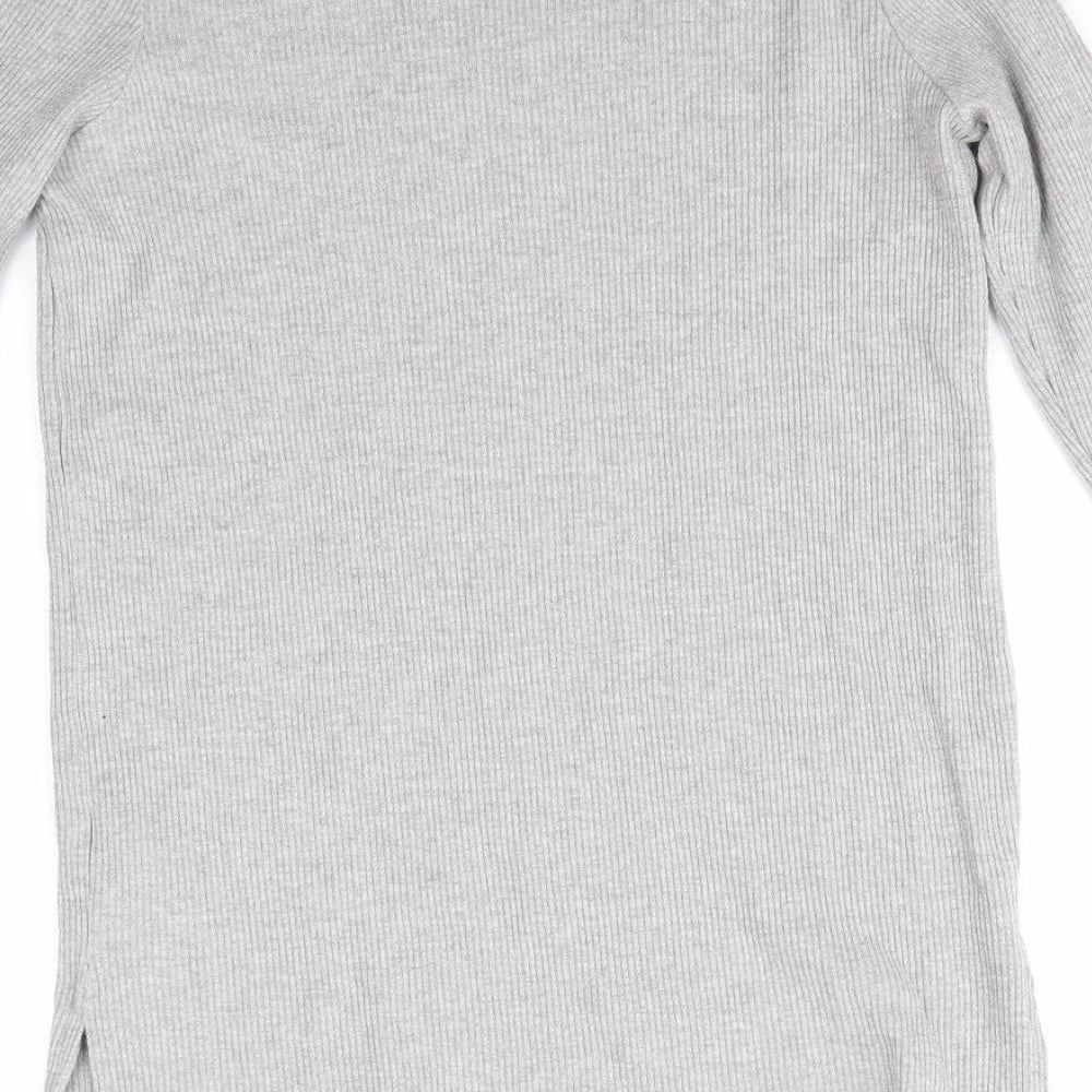 New Look Womens Grey Round Neck  Cotton Pullover Jumper Size 14   - Longline Ribbed knit Light Grey Mix