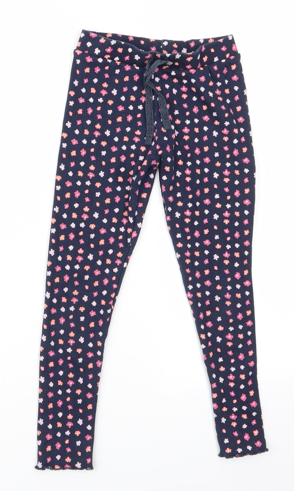 Primark Girls Black Floral Cotton Jegging Trousers Size 6-7 Years  Regular Drawstring - Leggings Fluted hems Lace Drawstring Pink Orange flowers
