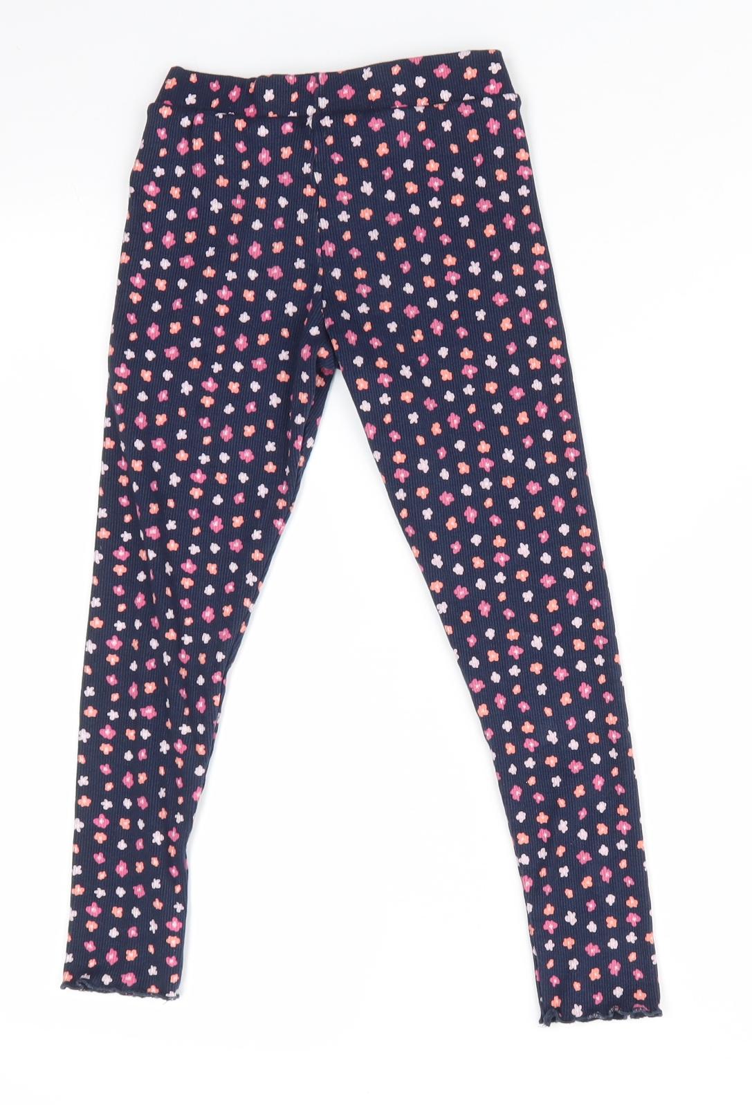 Primark Girls Black Floral Cotton Jegging Trousers Size 6-7 Years  Regular Drawstring - Leggings Fluted hems Lace Drawstring Pink Orange flowers