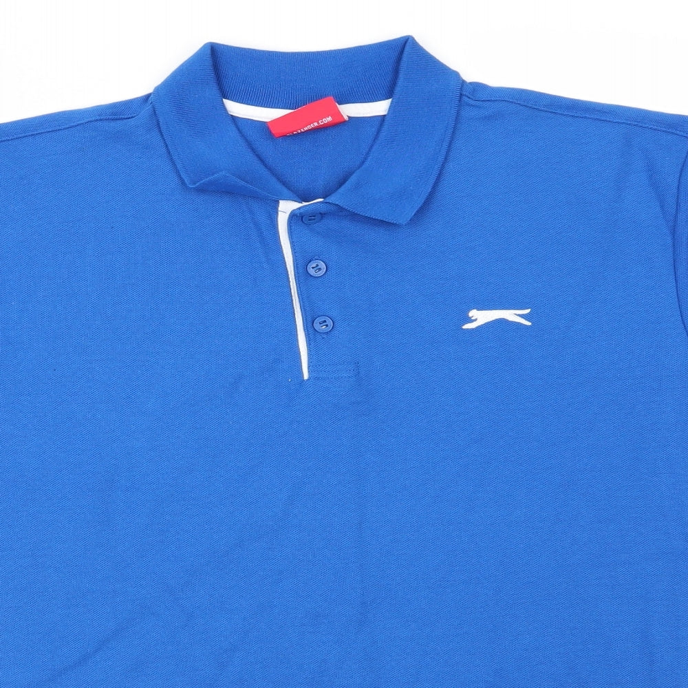Slazenger Mens Blue  Polyester  Polo Size M Collared Button - Mid Blue