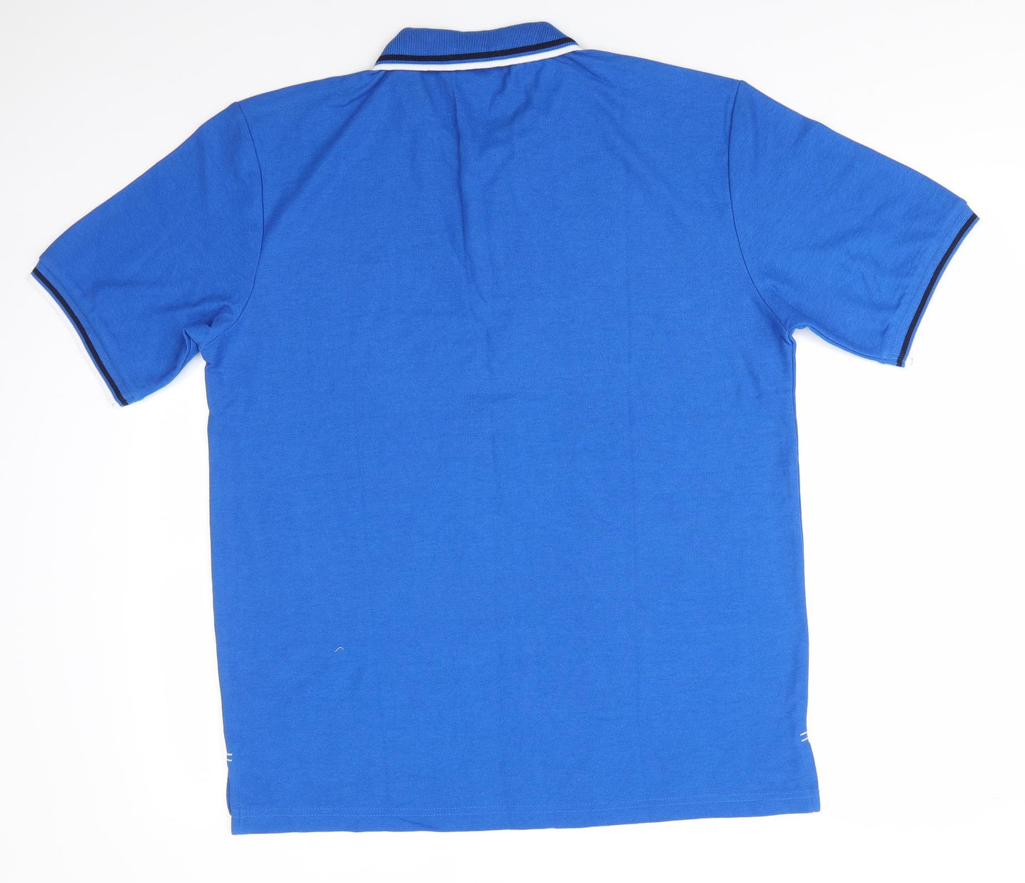Slazenger Mens Blue  Polyester  Polo Size L Collared Button - Mid Blue with Black & White trim