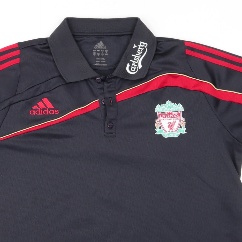 adidas Mens Grey  Polyester  Polo  Collared Button - Liverpool FC